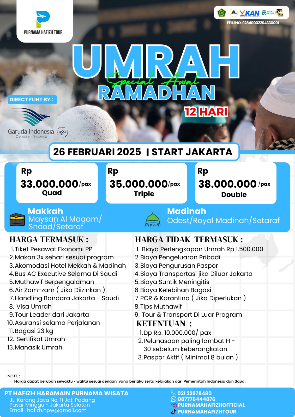UMRAH REGULER AWAL RAMADHAN 26 FEBRUARI 2025 