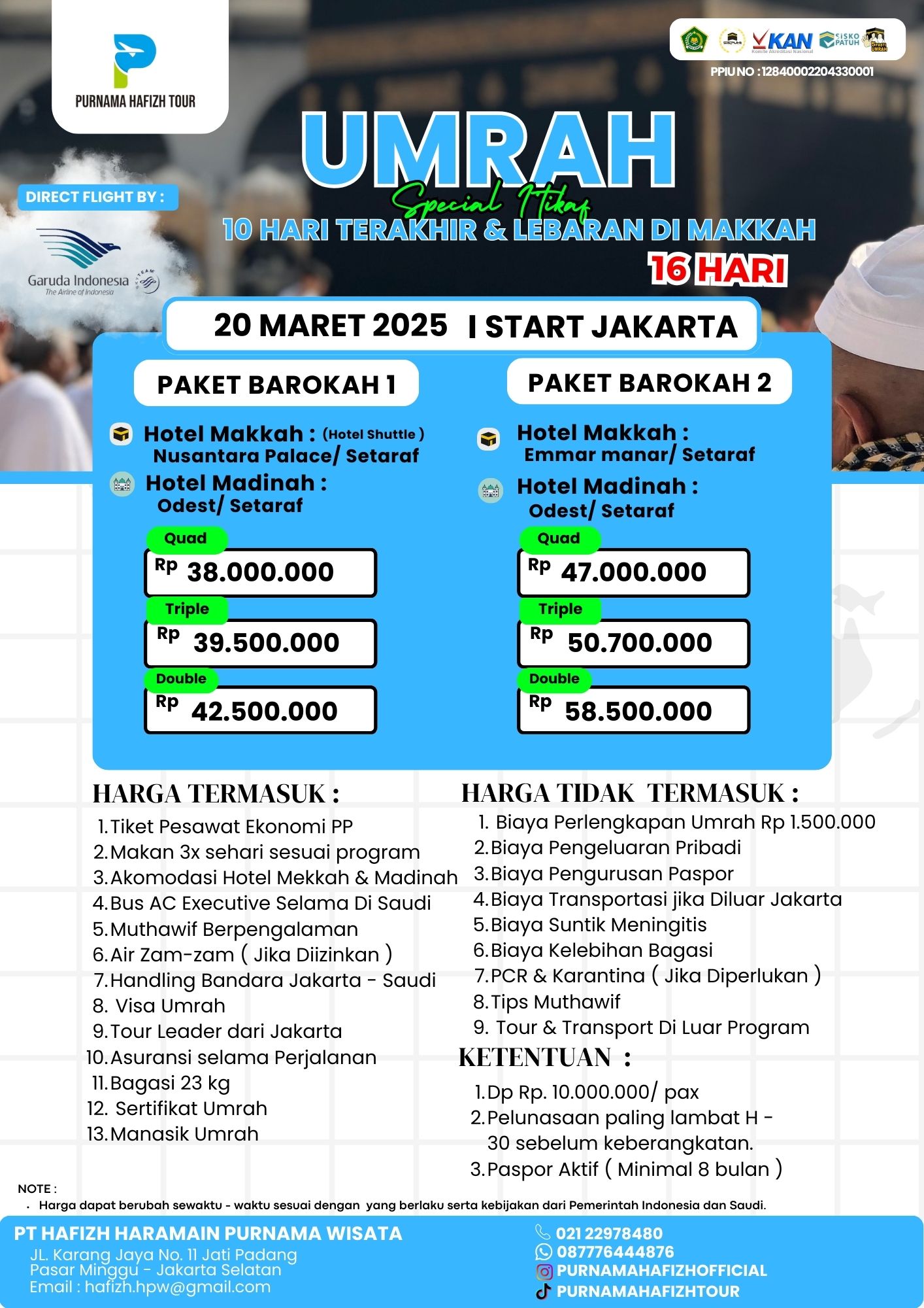 UMRAH ITIKAF RAMADHAN 20 MARET 2025 16 HARI 