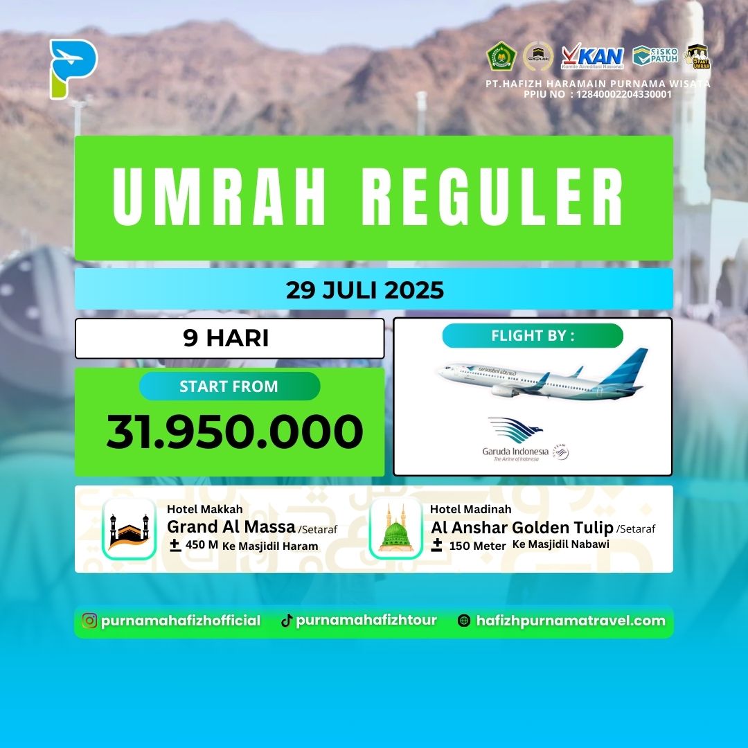 UMRAH REGULER 29 JULI 2025 9 HARI BY GARUDA INDONESIA 