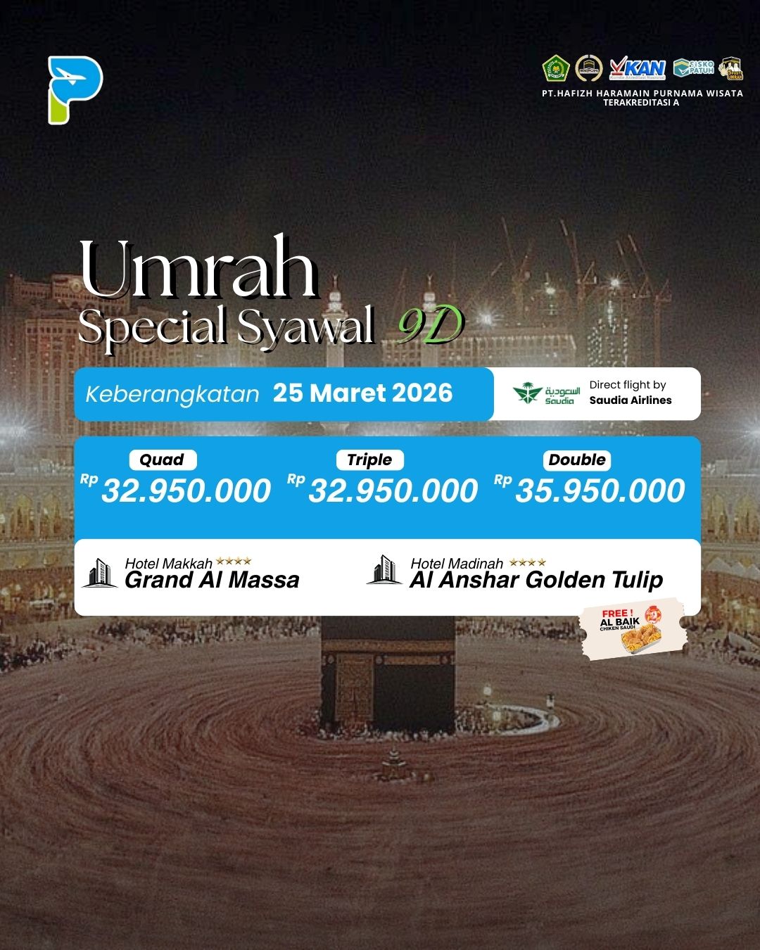 UMRAH SPESIAL LIBURAN SYAWAL 25 MARET 2026 9 DAY 