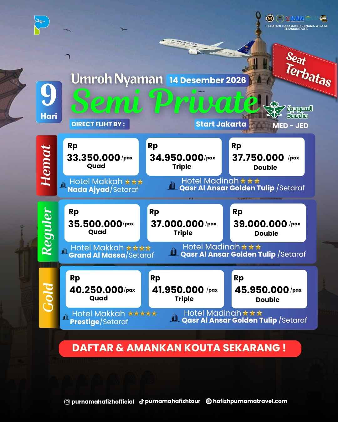 UMRAH 14 DESEMBER 2026 BY SAUDIA AIRLINES 9 HARI 